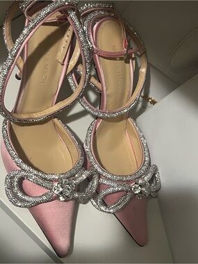 MACH & MACH Pink Crystal Embellished Stiletto Sandals